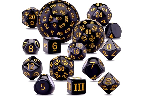 SIQUK 15 Pièces Dés Polyédriques D3-D100 Ensemble De Dés Polyédriques Jeu de Dés pour DND RPG, Noir et Jaune