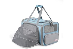 Pawaii Erweiterbare Faltbare Atmungsaktive Transporttasche für Katze, Katze Flugtasche, Reise Freundliche Atmungsaktive Transpottasche für Katze, Erweiterbar Katzentransporter mit ID-Tag(Blau)