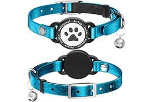 NOZLAID Leder AirTag Katzenhalsband, Wasserdichtes Katzenhalsband mit Apple Air Tag Halter, Metallschnalle Bequemes, Katzen Halsband mit Glocke für Mädchen, Jungen, Katzen