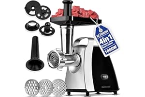 ‎BOMANN Bomann® Fleischwolf 1000W | mit Aufsatz für Plätzchen/Spritzgebäck | Fleischwolf elektrisch | 3 Metall-Lochscheiben | Vor- und Rücklauf | inkl. Wurstfüller | Metall-Hals u. Schnecke | FW 6067 CB