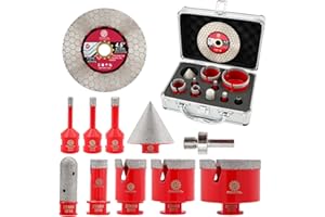 FOCSTOL Punte Diamantate Gres Porcellanato - Punte per Trapano Diamantate per Ceramica Piastrelle Marmo Granito 10 pezzi (6/8/10/20/35/50/68mm+20mm Fresa+50mm Punte per Smusso+Adattatore+115mm Disco)