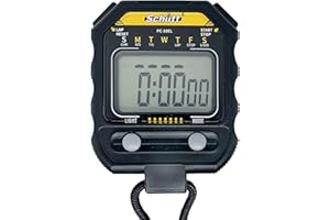 SCHÜTT STOPPUHREN Schütt Stoppuhr PC-10 EL | Digital | Einzeiliges Display | Uhrzeit & Datum | Dualtimer | Druckpunktmechanik | Spritzwasserfest | Sport | Trainer