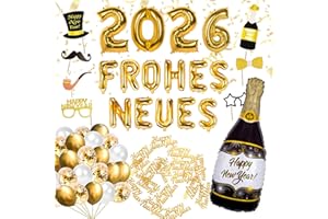 XXL Silvester Deko Set 2026 – XXL “FROHES NEUES” Ballons, Luftballons, Fotorequisiten, Tischdeko zur Neujahrs-Party