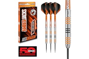 RED DRAGON Flechette Pointe Acier Amberjack Flechettes Steeltip | 3 x Fléchette 90% Tungstène | 3 x Hardcore Ailettes | 3 x VRX Nylon Tiges | Choix de Gramme - 21g, 22g, 23g, 24g ou 25g