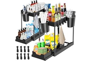 BARAKYEG 2 pezzi Organizer Sottolavello Cucina,Organizzatore sotto il lavandino a 2 livelli con 8 Ganci e 4 Tazza appesa porta detersivi sottolavello ripiani cucina salvaspazio Cucina Bagno Cosmetici