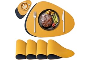 NOSTHEART Tischsets Abwaschbar 4er Set, Platzsets Abwischbar Tischsets Leder Rund Hitzebeständig rutschfest Platzdeckchen mit Untersetzer, Doppelseitigen - Blau Orange