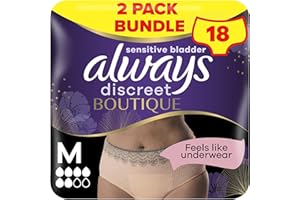 Always Discreet Boutique Incontinence Pants Women, Medium, Plus, 18 High Absorbency Pants (9 x 2 Packs), Odour Neutraliser, Softness and Protection, For Sensitive Bladder