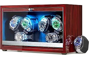 ANWBROAD Carica Orologi Automatici Scatola del Tempo per 6 orologi con LED Watch Winder 4 Modalità di Rotazione caricatore orologio automatico con Cavo USB Idea Regalo JWW003Y