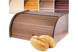 KADAX Panera espaciosa de madera, Panera con tapa enrollable, Panera con tapa frontal, Panera enrollable, Panera grande retro, Contenedor para Pan (marrón)