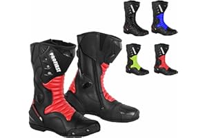 Inflori Genuine Leather Motorcycle Boots Waterproof Motorbike Shoes Armoured Boot Protection Anti Slip Racing Sports