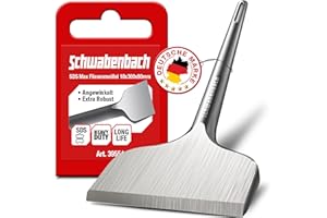 SCHWABENBACH® Burin Carrelage SDS MAX 300 x 80 mm – Burin Perforateur Coudé Professionnel pour Enlever le Carrelage et le Plâtre – Burin Plat SDS MAX à Pointe Extra Durcie
