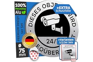 ‎SCHILDERBOXX SCHILDERBOXX® Schild Videoüberwachung [Ø75mm, 100% Alu, 3M Tape] - Idealer Aufkleber Videoüberwachung Schild, Schild Videoüberwachung Privatgrundstück, Schild Kameraüberwachung Videoüberwacht