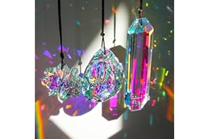 H&D HYALINE & DORA 3PCS Crystal Rainbow Suncatcher,Hanging Aurora Glass Prism for Window,Chandelier Lamp Drops Pendant Home Decor