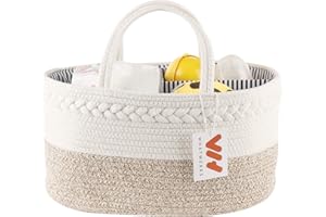 WHATWEARS Baby Windel Caddy Organizer, Baumwollseil Gewebt Windel Korb Organizer, Tragbare Windel Organizer mit 3-Compartment, Wechselbaren Fächer(Braun)