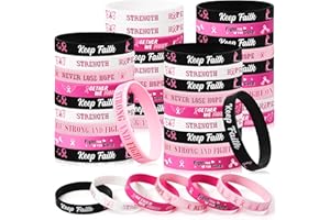 Yaomiao 36 Pieces Breast Cancer Awareness Bracelets Breast Cancer Silicone Wristbands Pink Ribbon Bracelets for Strength Hope Faith Courage Party Wristband Supplies
