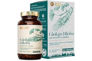 Nature Basics® Ginkgo Biloba naturale in barattolo | CO2 neutro e senza additivi | 180 capsule vegane altamente dosate | 115 mg di Ginkgo Biloba e 40 mg di estratto di Ginseng per dose giornaliera
