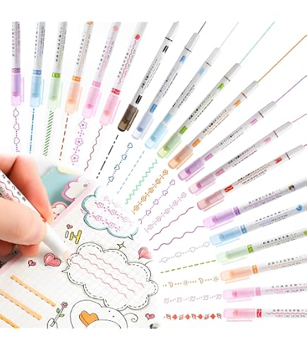 PEAKTOP Stylo Surligneur Courbe, Surligneurs à Double Pointe Roller Tip, Surligneurs Courbes avec 6 Différentes Formes, pour Créer Des Motifs, Écrire, Dessiner, Colorier, et DIY Marqueurs