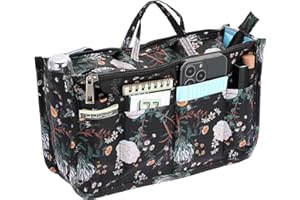 SUMTree Organisateur de sac à main Sac de rangement intérieur 15 poches avec fermeture éclair pour portefeuille,maquillage,clés,petites affaires (noir+blanc)