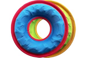 CAISHOW Dog Toy & Dog Ball Dog Disc 9 Inch Dog Frisbee Dog Flying Discs Training Toy Nylon Frisbee Apply To Throwing Catching Floats In Water & Safe Loading Food & Water (BLUE+GREEN)
