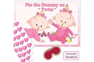 Uk Baby Shower Co Ltd - Twins Baby Shower Game - Pin the Dummy on a TWIN! (30 Dummies WITH Blindfold, PINK)