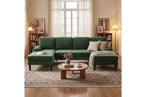 COSTWAY Hörnsoffa med sovfunktion, U-formad soffa för 5–6 sittplatser, manchester, bäddsoffa med armstöd, vardagsrum, modern bäddsoffa för vardagsrum