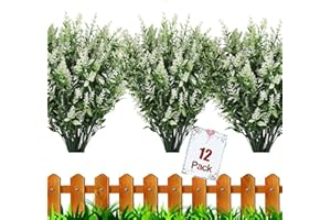 HBell 12 confezioni di fiori artificiali per esterni, resistenti ai raggi UV, finto bosso, in plastica sintetica per interni ed esterni, piante da appendere, giardino, fattoria, decorazione (bianco)