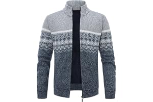 YOUTHUP Fleecefodrad herrkofta med ståkrage, stickad jumper, tjock vinterstickad kappa, vinterrock