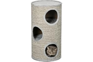 PawHut Cuccia per Gatti a 3 Livelli con Tiragraffi in Sisal e Rivestimento in Peluche, Casetta per Gatti da Interno Multilivello, Ø38x70 cm, Grigio Chiaro