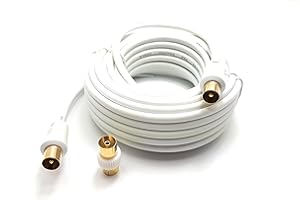 RAGAI MainCore 10m Long White Gold Plated RF TV Freeview Plug to Plug White Aerial Antenna Lead Cable with Coupler (10m)