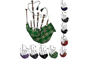 AAR Scottish Full Size Bagpipe Rosewood or Black Finish with Silver Plain Mounts Free Tutor Book, Carrying Bag, Drone, Reeds (Brown,National Green)