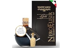 MANICARDI Aceto Balsamico di Modena IGP Nero Elisir Gold - Prodotto Italiano con salvagoccia - Denso Perfetto per Formaggi, Verdure, Carni Arrosto, Fragole e Gelato, da 250 ml