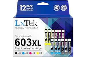 LxTek 603 XL Compatible Cartouches d'encre pour Epson 603 603XL pour Expression Home XP-2100 XP-2150 XP-4155 XP-4105 XP-3150 XP-2155 XP 3100 XP 4100 XP 4150 Workforce WF-2850 WF-2835 (12 Pack)