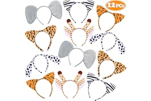 vamei 12 Pezzi Cerchietto Animali Cerchietto Orecchie Costume Ainimali Bambino Costume Adulti Halloween Travestimento Animale Orecchio Cerchietto Cartoon Costume Festa Favori (A)