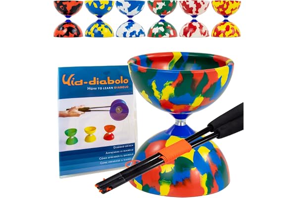 Juggle Dream Jester Diabolo Jonglage Kit - Axe Fixe Diabolo Professionnel avec Baguettes Superglass Vidéo d'apprentissage en Ligne - Jouets de Jonglage (Multicolore)