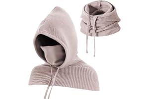 TAGVO Gorro de Invierno Tejido, 3 en 1 Bufanda con Capucha, Pasamontañas Pullover, Calentador de Cuello y Cara Ajustable, para Hombres y Mujeres al Aire Libre
