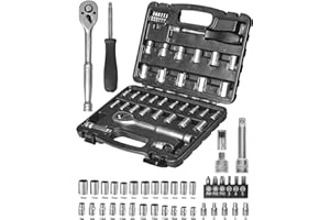 WESCO 40pcs 3/8" Drive Socket Set 8-18mm, Quick Release Ratchet Wrench, Includes Screwdriver & Extension Bar, Mechanic Tool Set for Car Repair & Home Maintenance
