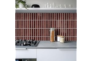 Alwayspon Self Adhesive 3D Wall Tile Stickers 12x12 Inch Retro Red 10 Sheets Peel and Stick Self Adhesive Waterproof Splash Guard Stickers for Kitchen Bathroom Wall