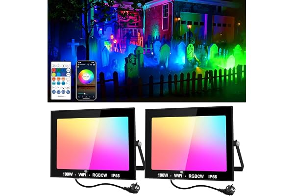 NATPOW Projecteur LED RGB Exterieur 100W, Spot de Couleur avec Application Bluetooth et Télécommande, 16 Millions Couleurs 12 Modes, IP66 Étanche Lumière Led pour Jardins, Patios, Fête, Christmas
