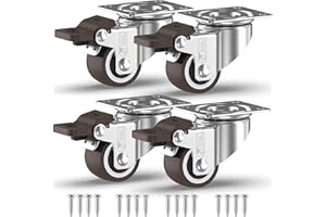 GBL Heavy Duty Castor Wheels with 4 Brakes + Screws - 25mm up to 40KG - Pack of 4 No Floor Marks Silent Caster for Furniture - Rubbered Trolley Wheels - Silver Castors