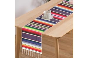 TSLBW Mexikanischer Tischläufer 35 x 215cm Serape Tischläufer mit Quasten Baumwolle Mexikanische gestreifte Tischdecke Mexikanischer Karneval Hochzeits Partydekor Mexikanische Stranddecke Tisch Dekor (B)