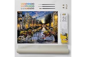 DonElton Pintar por Números para adultos Ciudades - 40x50 cm Kits de pintura con Pinceles, colores acrílicos y lienzo de lino, Sin marco - Regalo creativo (Amsterdam)