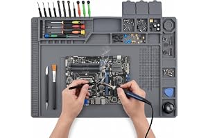 Lödmatta silikon, 500 °C silikonmatta, värmebeständig, grå | 45 x 30 cm magnetisk arbetsmatta, lödunderlag soldering matta för lödpistoler värmepistoler elektronik lödning reparation