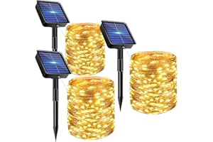 bitjam 3 Pacchi Luci Solari Esterno, 15M 150 LED Catena Luminosa Esterno Solare Impermeabili, 8 Modalità Filo di Rame Lucine Energia Solare da Giardino Decor per Matrimonio Albero Natale, Bianco Caldo