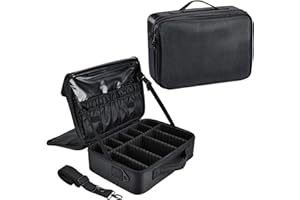 Joligrace Large Oxford Fabric Professional Makeup Bag with Removable Back Strap Cosmetic Case Beauty Box Hairdressing Tools Organiser Storage Box (Double Tiers Medium, Black)