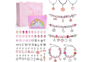Donaky Jewellery Bracelet Making Kit, Charm Kids Jewellery Sets for Girls DIY Beads for Bracelet Making Craft Kits for Kids 6-12 Years Old Teenage, Pink