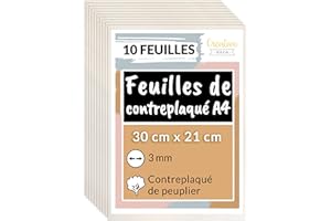 Creative Deco 10 x A4 Contreplaqué 3mm | 300 x 210 x 3mm (+/- 2mm) | Planche Bois Brut Peuplier | Panneau Feuille Découpe Laser | Bois pour Pyrogravure, Gravure, Cricut, Maquette