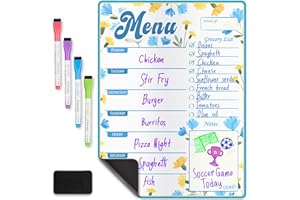 Magnetic Dry Erase Menu Board - A3 / 40x30 cm, Flowers - Weekly Meal Planner Whiteboard for Fridge - Use for Dinner Menus & Grocery Lists - Includes 4 Magnetic Markers & Eraser - by Yes4Quality