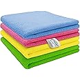 SOFTSPUN Microfiber Cloth - 4 pcs 40x40 cms 340 GSM Multicolor Thick Lint & StreakFree Multipurpose Cloths Automotive Microfibre Towels for Car Bike Cleaning Polishing Washing & Detailing.
