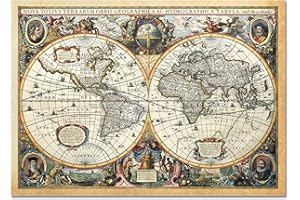 Giallobus - Quadro - Mappa del mondo Nova Terrarum Orbis - Vetro acrilico Plexi - 140x100 - Pronto da appendere - Quadri moderni per la casa