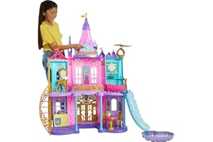 Mattel Disney Princesses Château Magique Adventures, 3 Niveaux Avec 10 Zones De Jeu, 25 Accessoires Pour Poupées Inclus, Avec Lumières Et Sons, Un Toboggan et Piscine, dès 3 ans et Plus, HLW29